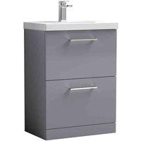 nuie Arno 600mm Floor Standing 2 Drawer Vanity & Basin 1 - Satin Grey, Grey