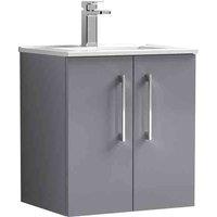 nuie Arno 500mm Wall Hung 2 Door Vanity & Basin 2 - Satin Grey, Grey
