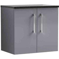 nuie Arno 600mm Wall Hung 2 Door Vanity & Laminate Top Satin Grey, Grey