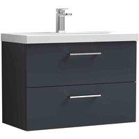 nuie Arno 800mm Wall Hung 2 Drawer Vanity & Basin 1 - Soft Black, Black