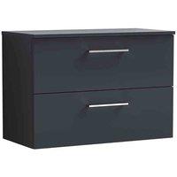 nuie Arno 800mm Wall Hung 2 Drawer Vanity & Worktop - Soft Black, Black