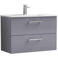 nuie Arno 800mm Wall Hung 2 Drawer Vanity & Basin 2 - Satin Grey, Grey