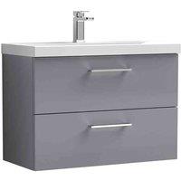 nuie Arno 800mm Wall Hung 2 Drawer Vanity & Basin 3 - Satin Grey, Grey
