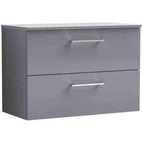 nuie Arno 800mm Wall Hung 2 Drawer Vanity & Worktop - Satin Grey, Grey
