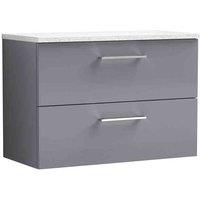 nuie Arno 800mm Wall Hung 2 Drawer Vanity & Laminate Top Satin Grey, Grey