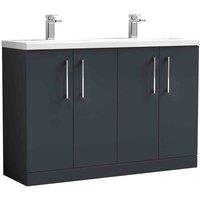 nuie Arno 1200mm Floor Standing 4 Door Vanity & Double Basin Soft Black, Black