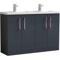 nuie Arno 1200mm Floor Standing 4 Door Vanity & Double Basin, Soft Black, Black