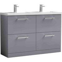 nuie Arno 1200mm Floor Standing 4 Drawer Vanity & Double Basin Satin Grey, Grey