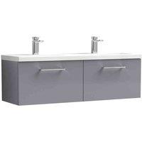 nuie Arno 1200mm Wall Hung 2 Drawer Vanity & Double Basin Satin Grey, Grey