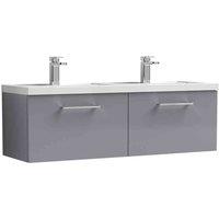 nuie Arno 1200mm Wall Hung 2 Drawer Vanity & Double Basin, Satin Grey, Grey