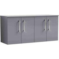 nuie Arno 1200mm Wall Hung 4 Door Vanity & Worktop - Satin Grey, Grey