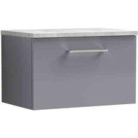 nuie Arno 600mm Wall Hung 1 Drawer Vanity & Laminate Top - Satin Grey, Grey