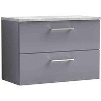 nuie Arno 800mm Wall Hung 2 Drawer Vanity & Laminate Top - Satin Grey, Grey