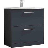 nuie Arno 800mm Floor Standing 2 Drawer Vanity & Basin 4 - Soft Black, Black