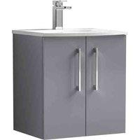 nuie Arno 500mm Wall Hung 2 Door Vanity & Basin 4 - Satin Grey, Grey