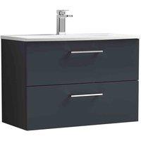 nuie Arno 800mm Wall Hung 2 Drawer Vanity & Basin 4 - Soft Black, Black