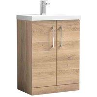 nuie Arno 600mm Floor Standing 2-Door Vanity & Basin 1 - Bleached Oak, Brown
