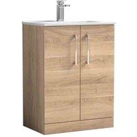 nuie Arno 600mm Floor Standing 2-Door Vanity & Basin 2 - Bleached Oak, Brown