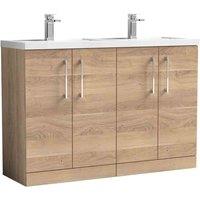 nuie Arno 1200mm Floor Standing 4-Door Vanity & Double Basin, Bleached Oak, Brown