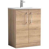 nuie Arno 600mm Floor Standing 2-Door Vanity & Basin 4 - Bleached Oak, Brown