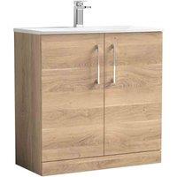 nuie Arno 800mm Floor Standing 2-Door Vanity & Basin 4 - Bleached Oak, Brown