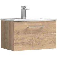 nuie Arno 600mm Wall Hung 1-Drawer Vanity & Basin 2 - Bleached Oak, Brown