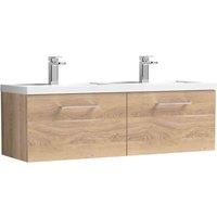 nuie Arno 1200mm Wall Hung 2-Drawer Vanity & Double Basin, Bleached Oak, Brown