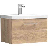 nuie Arno 600mm Wall Hung 1-Drawer Vanity & Basin 3 - Bleached Oak, Brown