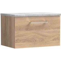 nuie Arno 600mm Wall Hung 1-Drawer Vanity & Laminate Worktop, Bleached Oak, Brown
