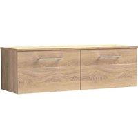 nuie Arno 1200mm Wall Hung 2-Drawer Vanity & Worktop - Bleached Oak, Brown