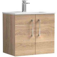 nuie Arno 600mm Wall Hung 2-Door Vanity & Basin 2 - Bleached Oak, Brown