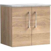 nuie Arno 600mm Wall Hung 2-Door Vanity & Laminate Worktop, Bleached Oak, Brown