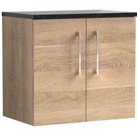 nuie Arno 600mm Wall Hung 2-Door Vanity & Laminate Worktop Bleached Oak, Brown