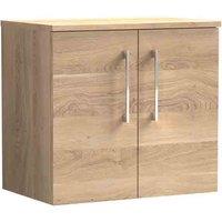nuie Arno 600mm Wall Hung 2-Door Vanity & Worktop - Bleached Oak, Brown