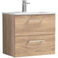 nuie Arno 600mm Wall Hung 2-Drawer Vanity & Basin 2 - Bleached Oak, Brown