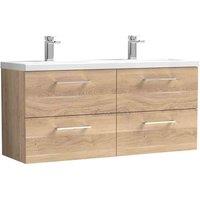 nuie Arno 1200mm Wall Hung 4-Drawer Vanity & Double Basin - Bleached Oak, Brown