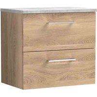 nuie Arno 600mm Wall Hung 2-Drawer Vanity & Laminate Worktop, Bleached Oak, Brown