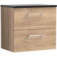 nuie Arno 600mm Wall Hung 2-Drawer Vanity & Laminate Worktop Bleached Oak, Brown
