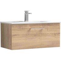 nuie Arno 800mm Wall Hung 1-Drawer Vanity & Basin 2 - Bleached Oak, Brown