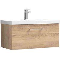 nuie Arno 800mm Wall Hung 1-Drawer Vanity & Basin 3 - Bleached Oak, Brown
