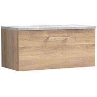 nuie Arno 800mm Wall Hung Single Drawer Vanity & Laminate Worktop - Bleached Oak, Brown