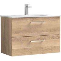 nuie Arno 800mm Wall Hung 2-Drawer Vanity & Basin 2 - Bleached Oak, Brown