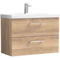 nuie Arno 800mm Wall Hung 2-Drawer Vanity & Basin 3 - Bleached Oak, Brown