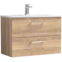 nuie Arno 800mm Wall Hung 2-Drawer Vanity & Basin 4 - Bleached Oak, Brown