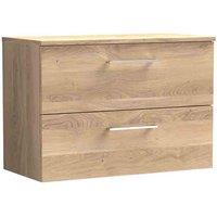 nuie Arno 800mm Wall Hung 2-Drawer Vanity & Worktop Bleached Oak, Brown