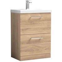 nuie Arno 600mm Floor Standing 2-Drawer Vanity & Basin 1 - Bleached Oak, Brown