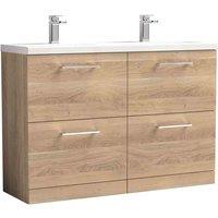 nuie Arno 1200mm Floor Standing 4-Drawer Vanity & Double Basin - Bleached Oak, Brown