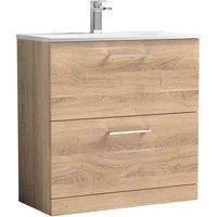 nuie Arno 800mm Floor Standing 2-Drawer Vanity & Basin 4 - Bleached Oak, Brown