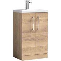nuie Arno 500mm Floor Standing 2-Door Vanity & Polymarble Basin - Bleached Oak, Brown