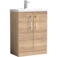 nuie Arno 600mm Floor Standing 2-Door Vanity & Ceramic Basin - Bleached Oak, Brown